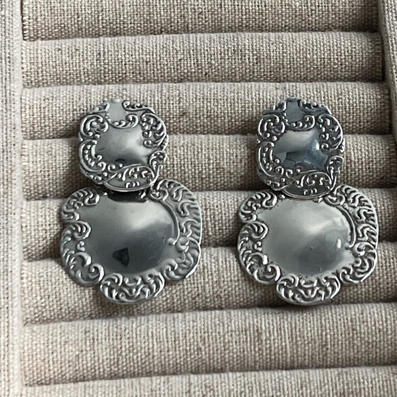 Art Nouveau Sterling Silver Drop Luggage tag style Large spoon Earrings - Picture 5 of 6